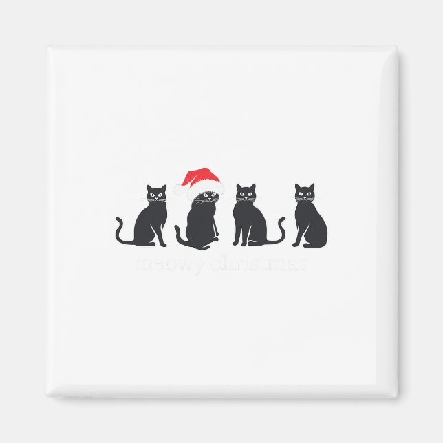 Aimant Meowys Noël Chat Noir Chapeaux de Père Noël Présen (Devant)