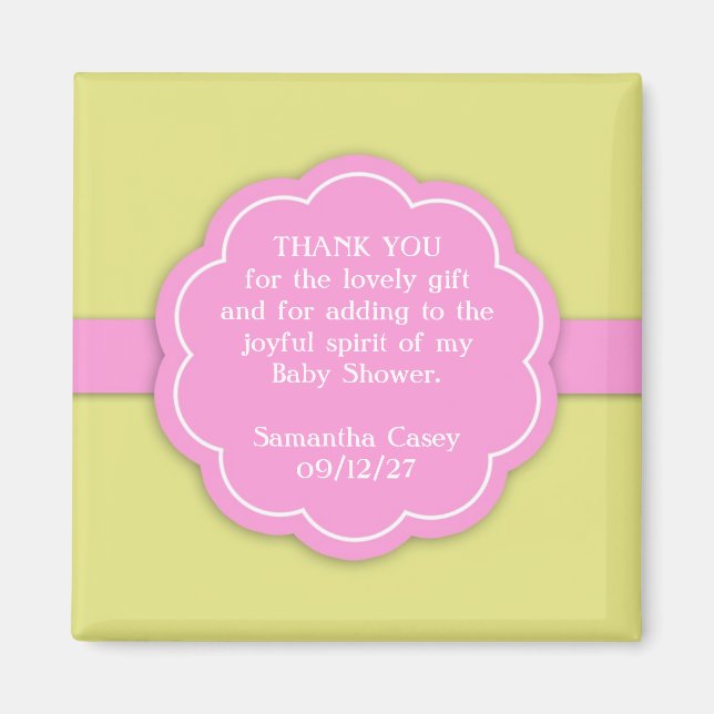 Aimant Merci Baby shower rose Favoriser l'aimant (Devant)