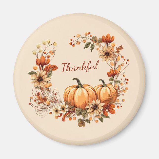Aimant Merci Citrouille et fleurs d'automne Wreath (Devant)