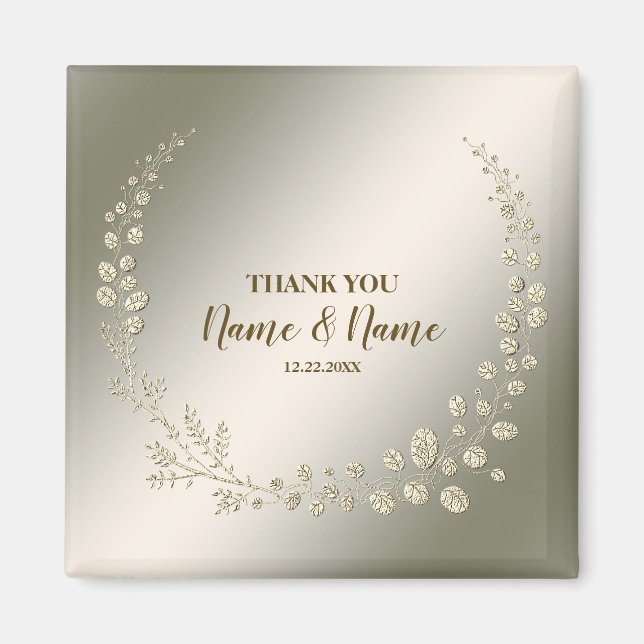 Aimant Merci de mariage Golden Floral Feuilles (Devant)