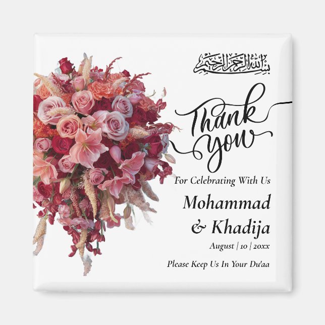 Aimant Merci Mariage Bouquet Flower Nikah Walima (Devant)