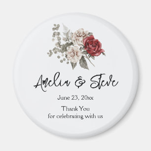Aimant Merci Mariage crème & Rose rouge