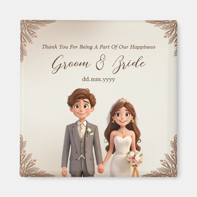 Aimant Merci Mariage en faveur de l'illustration de coupl (Devant)