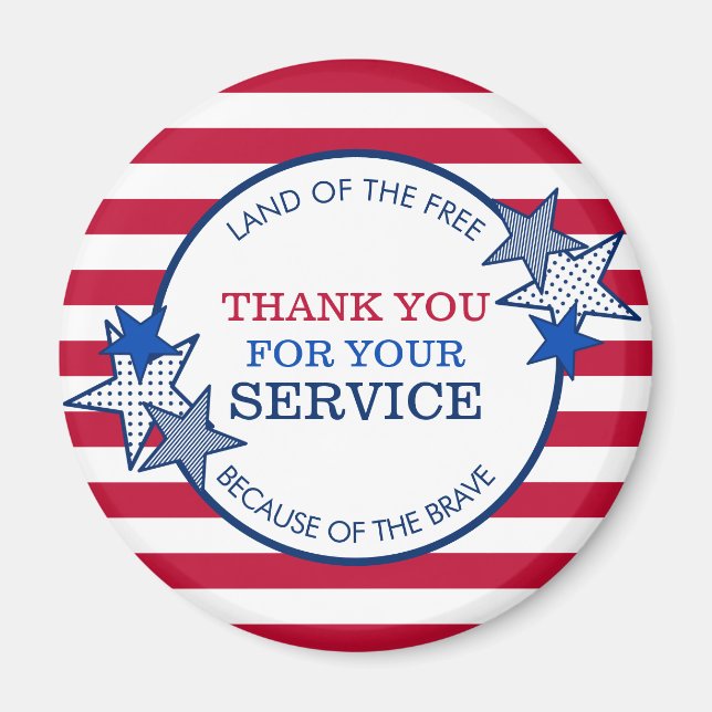 Aimant Merci pour vos vétérans de service Stars Stripes (Devant)