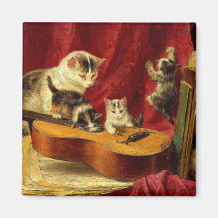 Aimant Mère Chat et chatons Jouer avec la guitare