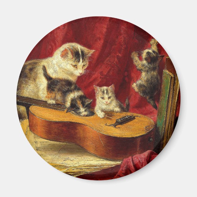 Aimant Mère Chat et chatons Jouer avec la guitare (Devant)