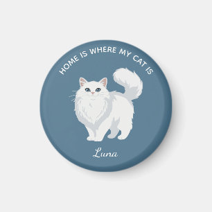 Aimant Mère de chat blanc aux cheveux longs personnalisée