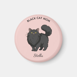 Aimant Mère de chat noir aux cheveux longs personnalisée