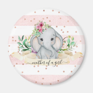 Aimant Mère d'une fille - Bébé Eléphant et Fleurs