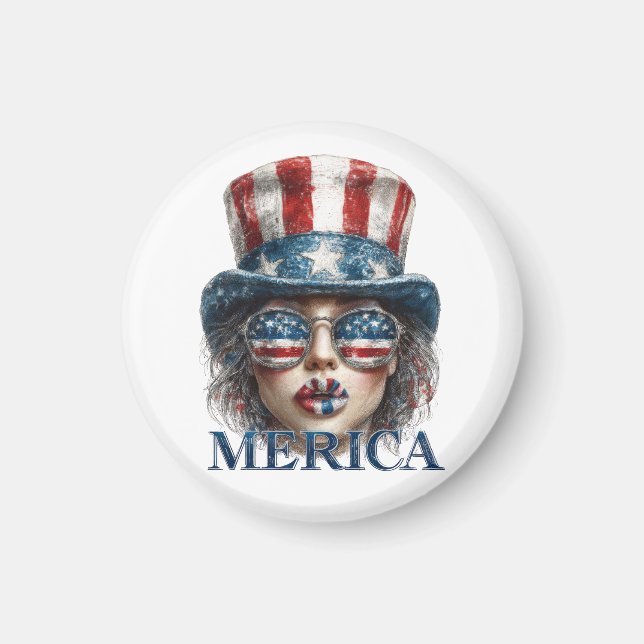 Aimant Merica Girl, 4 juillet Glam Girl with Stars (Devant)