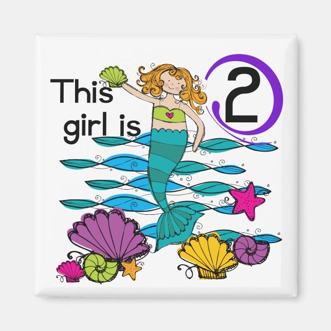 Aimant Mermaid 2e Anniversaire Tshirts et cadeaux (Devant)
