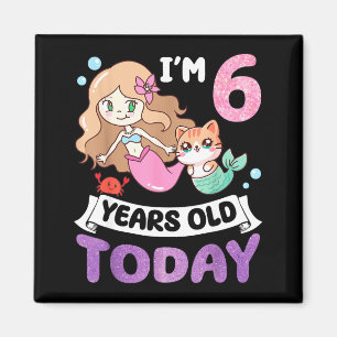 Aimant Mermaid chat kawaii j'ai 6 ans 6ème anniversaire