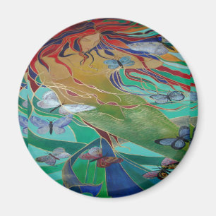 Aimant Mermaid Nage avec Papillons Imaginaire Art