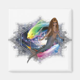 Aimant Mermaid with Colorful Fish Background