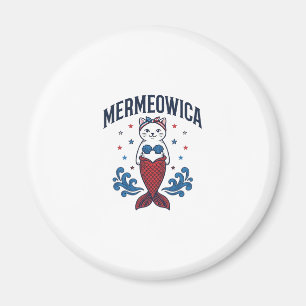 Aimant Mermeowica Chat Mermaid Patriote T-Shirt Design_1