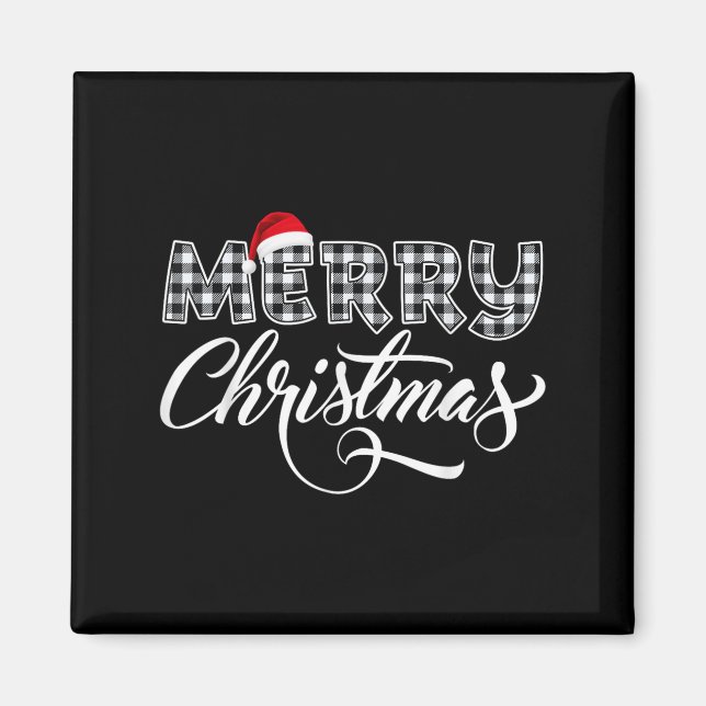 Aimant Merry Christmas Buffalo Black And White Plaid For  (Devant)