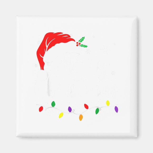 Aimant Merry Christmas Lights Red Santa Hat Xmas Family M (Devant)