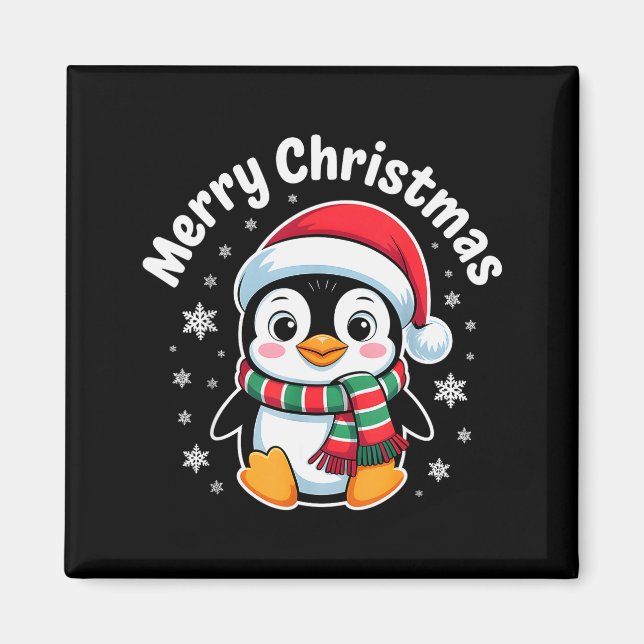 Aimant Merry Christmas Penguin Cute Santa Hat Winter Holi (Devant)