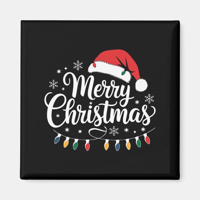 Aimant Merry Christmas Santa Hat Xmas Lights Red Family M (Devant)