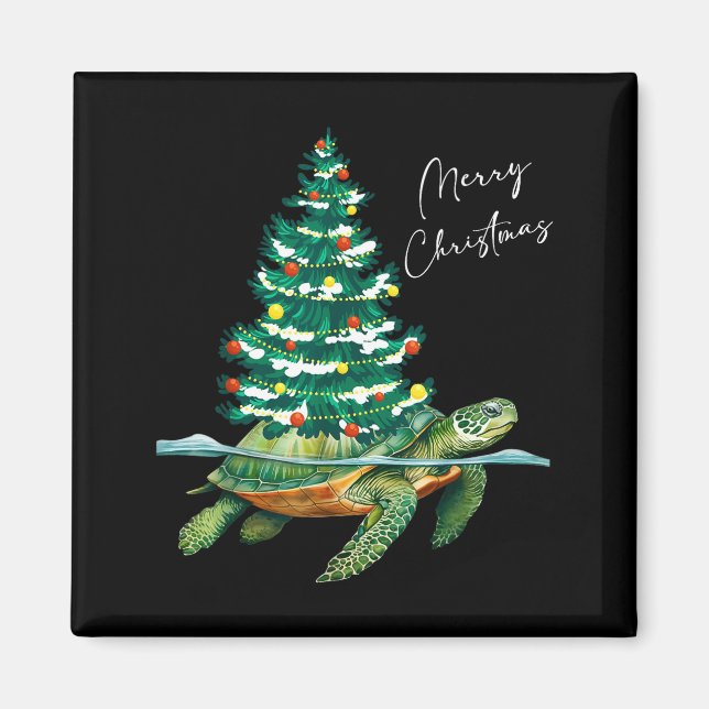 Aimant Merry Christmas Sea Turtle Xmas Tree Lights Pjs Me (Devant)