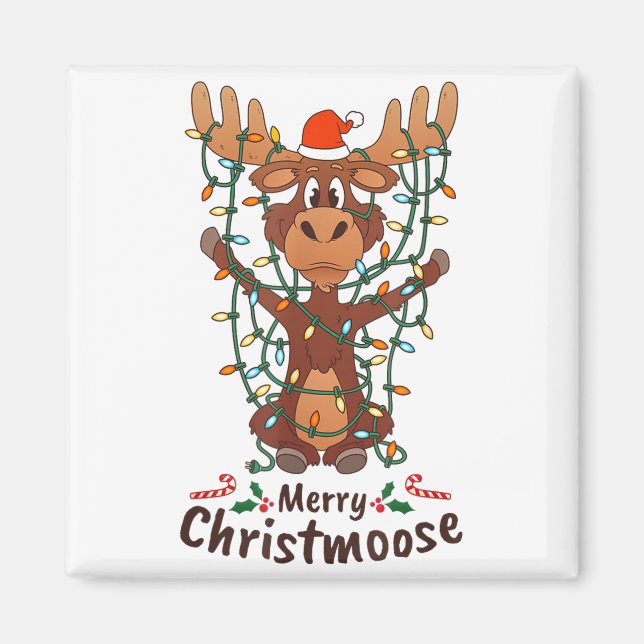 Aimant Merry Christmoose Christmas Moose Xmas Tree Lights (Devant)