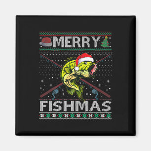 Aimant Merry Fishmas By Fish Fishing Christmas Ugly Swea