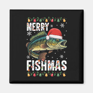 Aimant Merry Fishmas Funny Pêche de Noël Pajama Fishe
