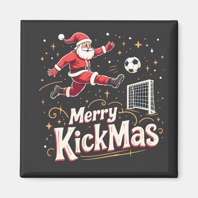 Aimant Merry Kickmas Funny Santa Claus Amateurs de footba (Devant)