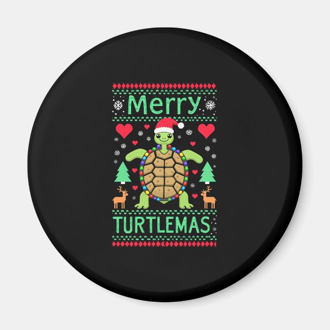 Aimant Merry Turtlemas Christmas Lights Cute Turtle Santa (Devant)