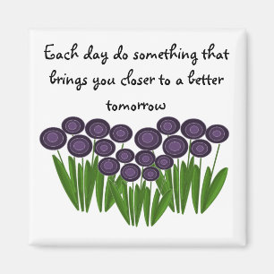 Aimant Message inspirant floral pourpre