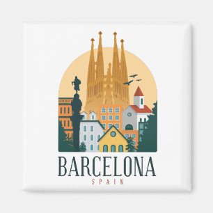 Aimant métallique Skyline Barcelone Espagne