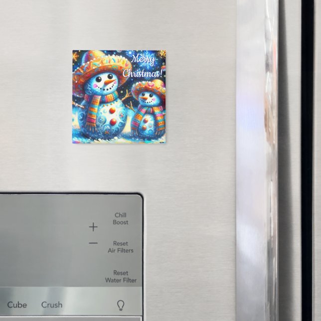 Aimant Mexican Folk Art Snowmen Snowman Personalized (In situ (réfrigérateur))