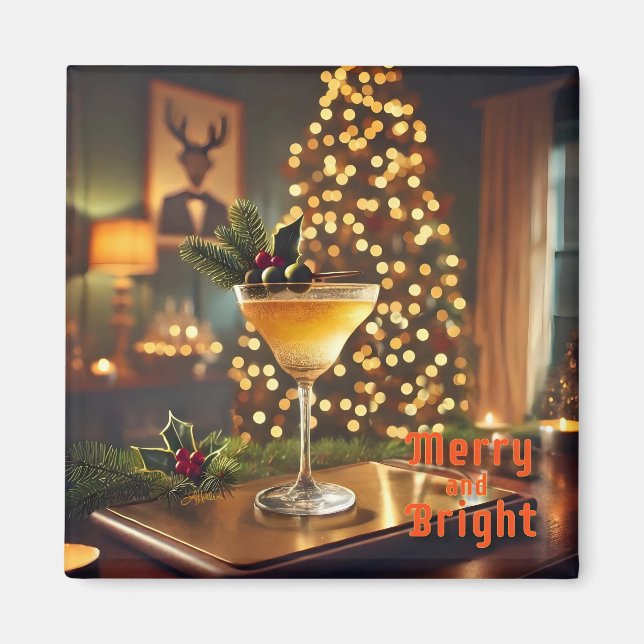 Aimant Mi-Siècle Noël Joyeux & Cocktail lumineux (Devant)