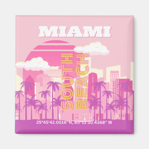 Aimant Miami Beach, Miami Travel Art, Preppy Room, Rose