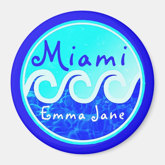 Aimant Miami Ocean Waves Blue Sky Votre nom (Devant)