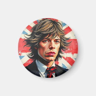 Aimant Mick Jagger Rolling Stones devant un Union Jac