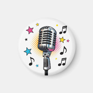 Aimant Microphone pop avec des étoiles colorées et des no