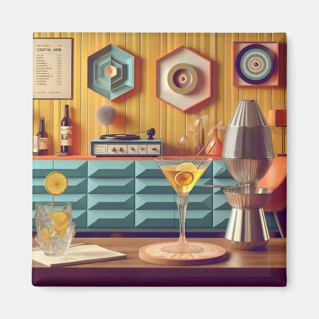 Aimant Mid Century Atomic Retro Futuristic Party Room (Devant)