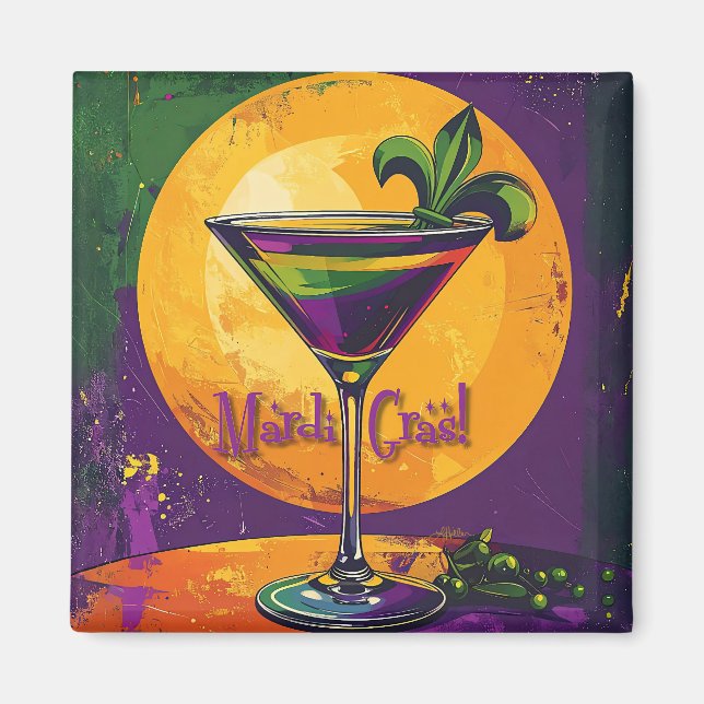 Aimant Mid Century Mardi Gras Sunset Fleur De Lis Martini (Devant)