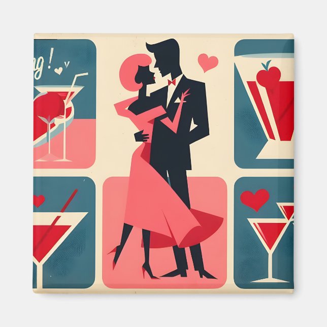 Aimant Mid Century moderne Valentine Dancing Couple (Devant)