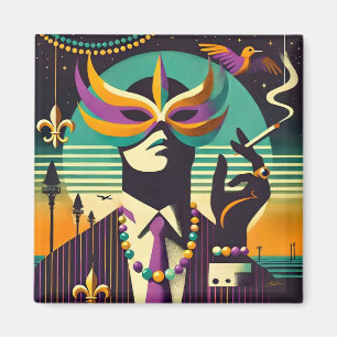 Aimant Mid Century Retro 60s Mardi Gras L'Homme qui Fume