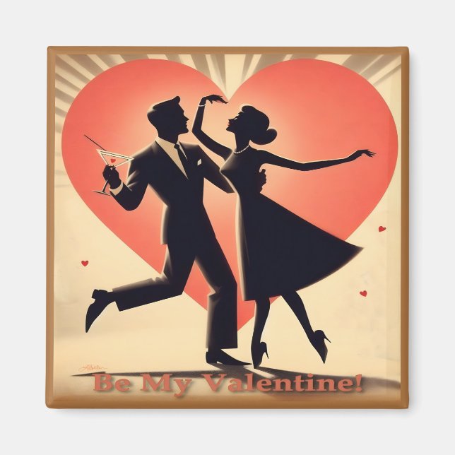 Aimant Mid Century Valentine Dancing Couple avec Martini (Devant)