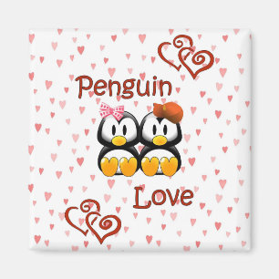 Aimant mignon 2 de coeurs d'amour de pingouin