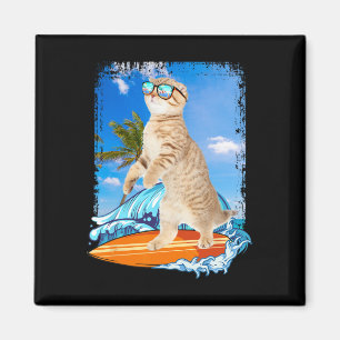 Aimant Mignon amateur de surf hawaïen chat amoureux surfe