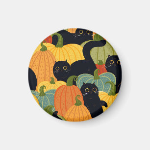Aimant Mignon chat noir et citrouille Halloween sans cout