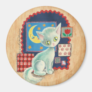 Aimant Mignon chaton blanc et art patchwork de courtepoin