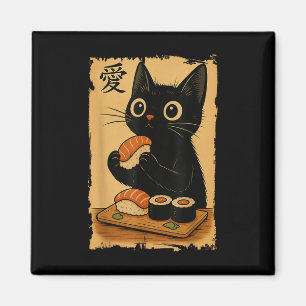 Aimant Mignon Kawaii Chat Noir Mangeant Sushi Drôle Japon