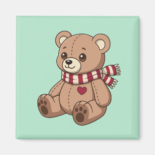 Aimant Mignon ours en peluche avec écharpe rayée verte