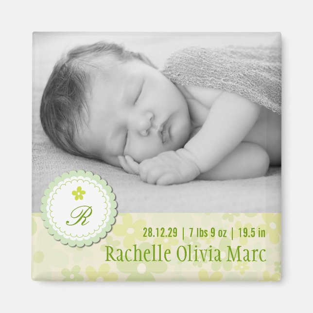 Aimant Mignonette Floral Green Daisies Faire-part de nais (Devant)