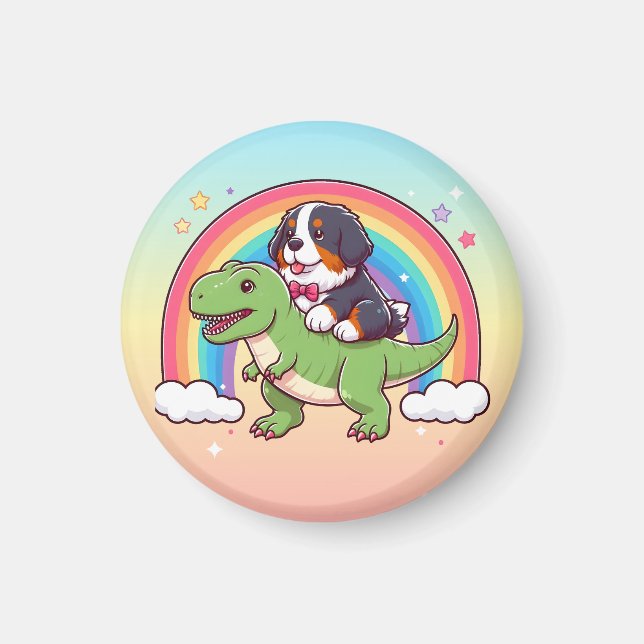 Aimant Mignonne Bernese Mountain Dog équitation T-Rex Din (Devant)